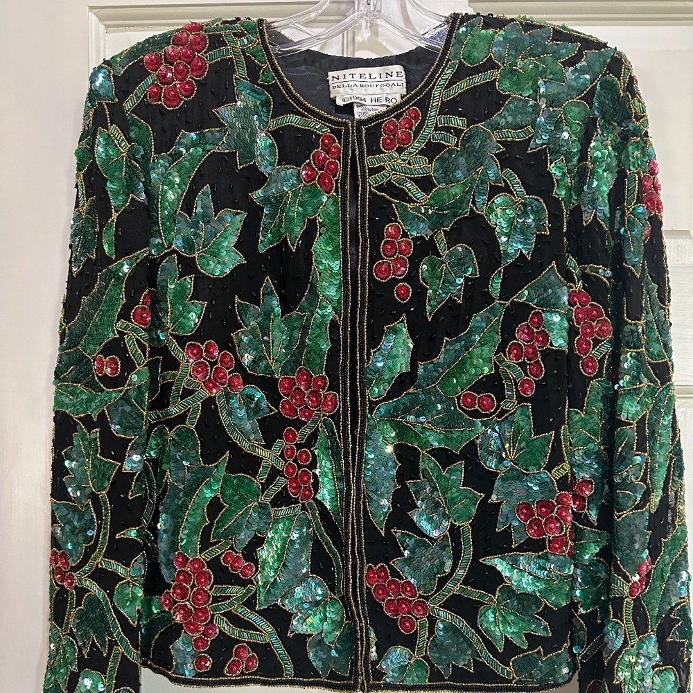 VINTAGE 1994 Della Roufogali Sequin Holiday Jacket - M